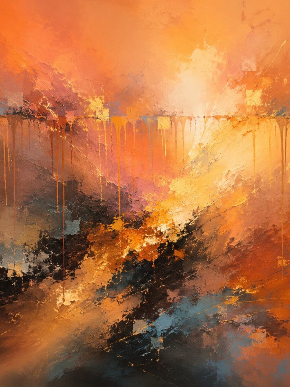 Solstice Ember Amber & Gold Abstract Art Print 36x24 Modern Wall Decor